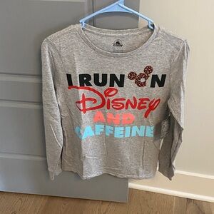 NWT Disney Women’s Long Sleeve Graphic Tee - “I Run on Disney and Caffeine”